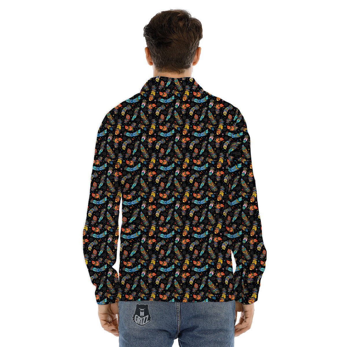 Feather Boho Print Pattern Men's Dress Shirts-grizzshop