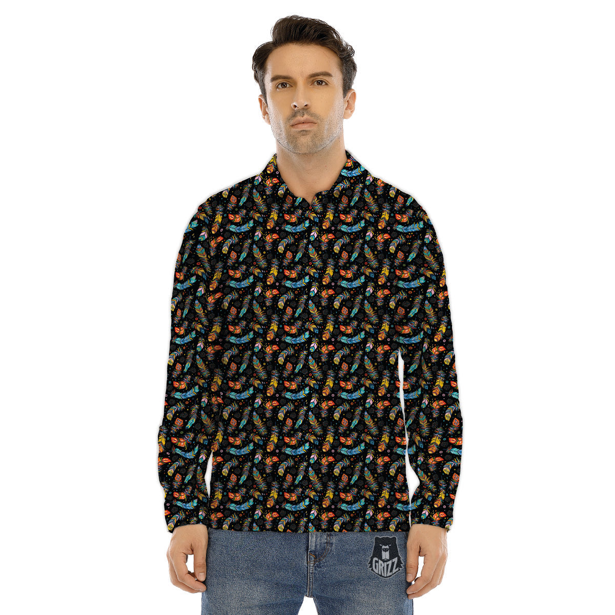 Feather Boho Print Pattern Men's Dress Shirts-grizzshop