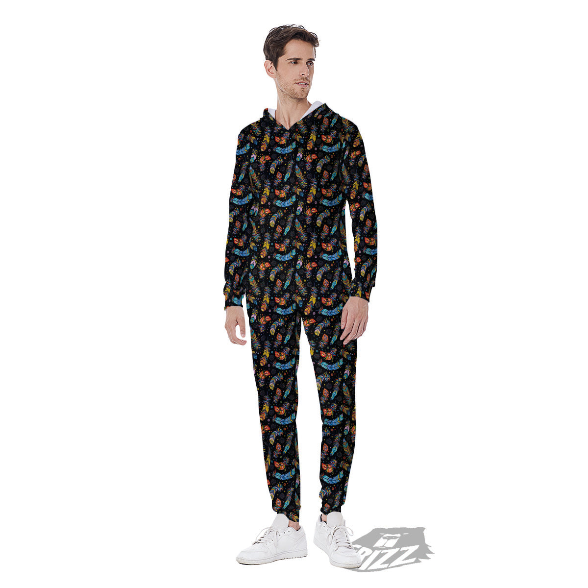 Feather Boho Print Pattern Men's Jumpsuit-grizzshop