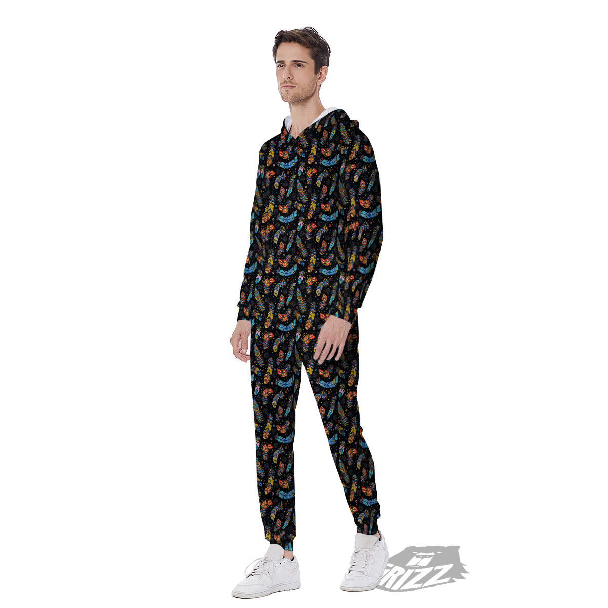 Feather Boho Print Pattern Men's Jumpsuit-grizzshop