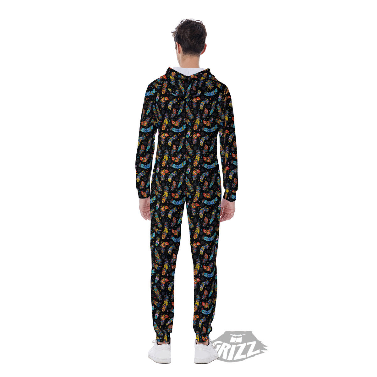 Feather Boho Print Pattern Men's Jumpsuit-grizzshop