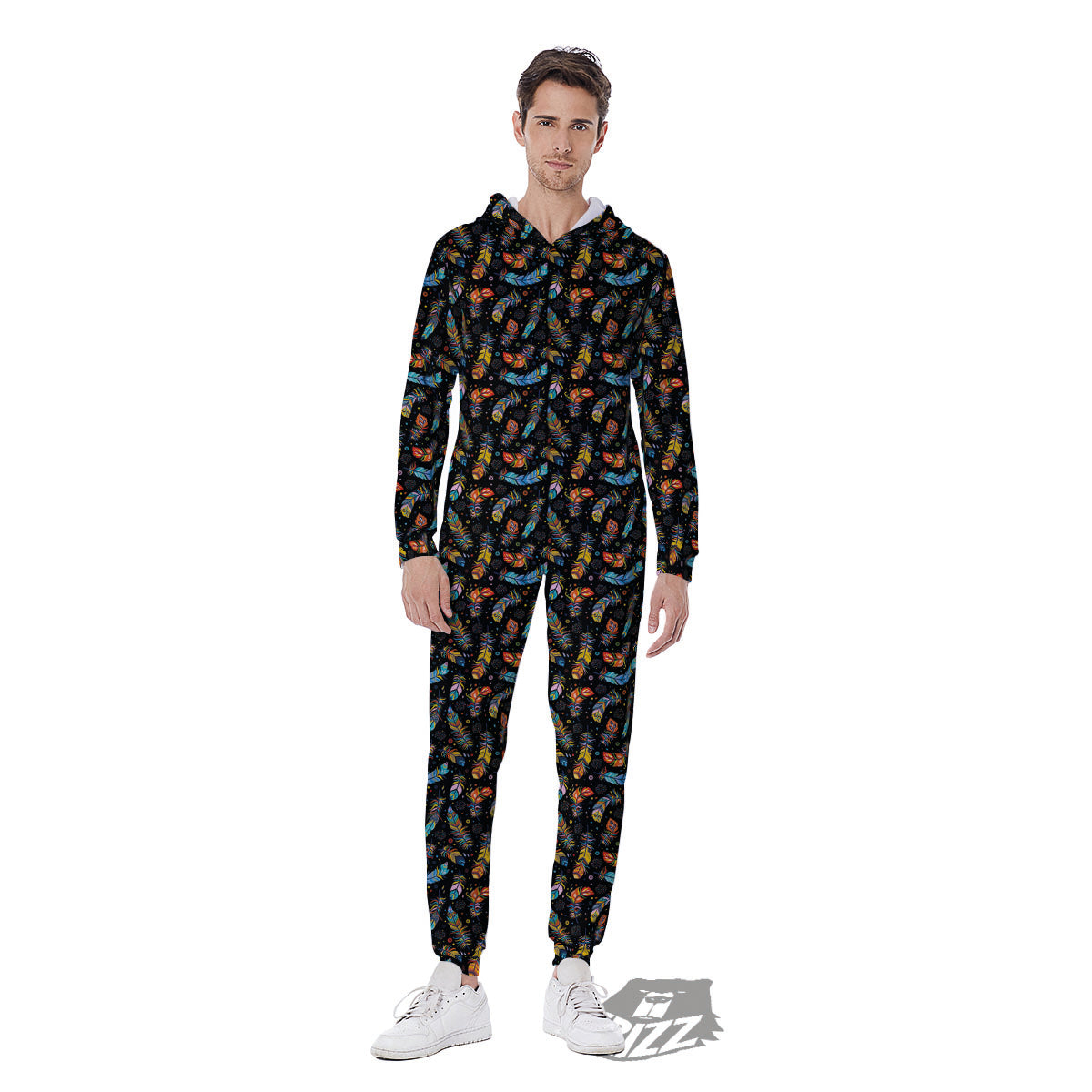 Feather Boho Print Pattern Men's Jumpsuit-grizzshop
