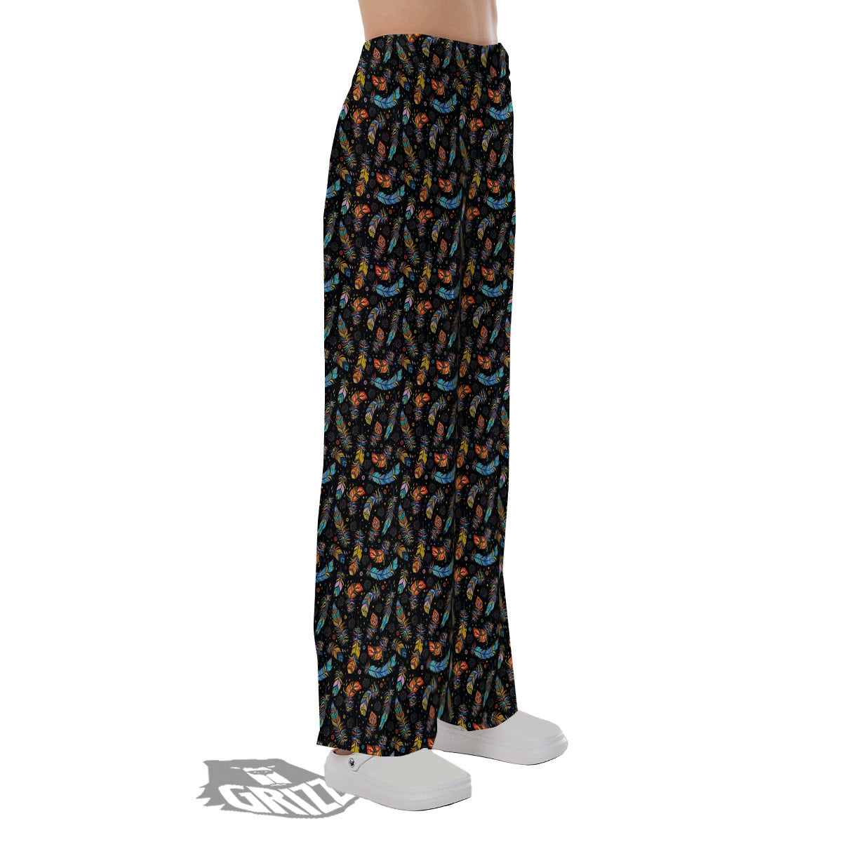 Feather Boho Print Pattern Pajama Pants-grizzshop