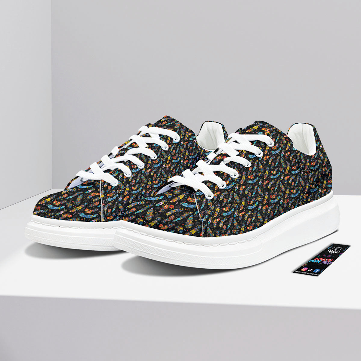 Feather Boho Print Pattern Platform Shoes-grizzshop