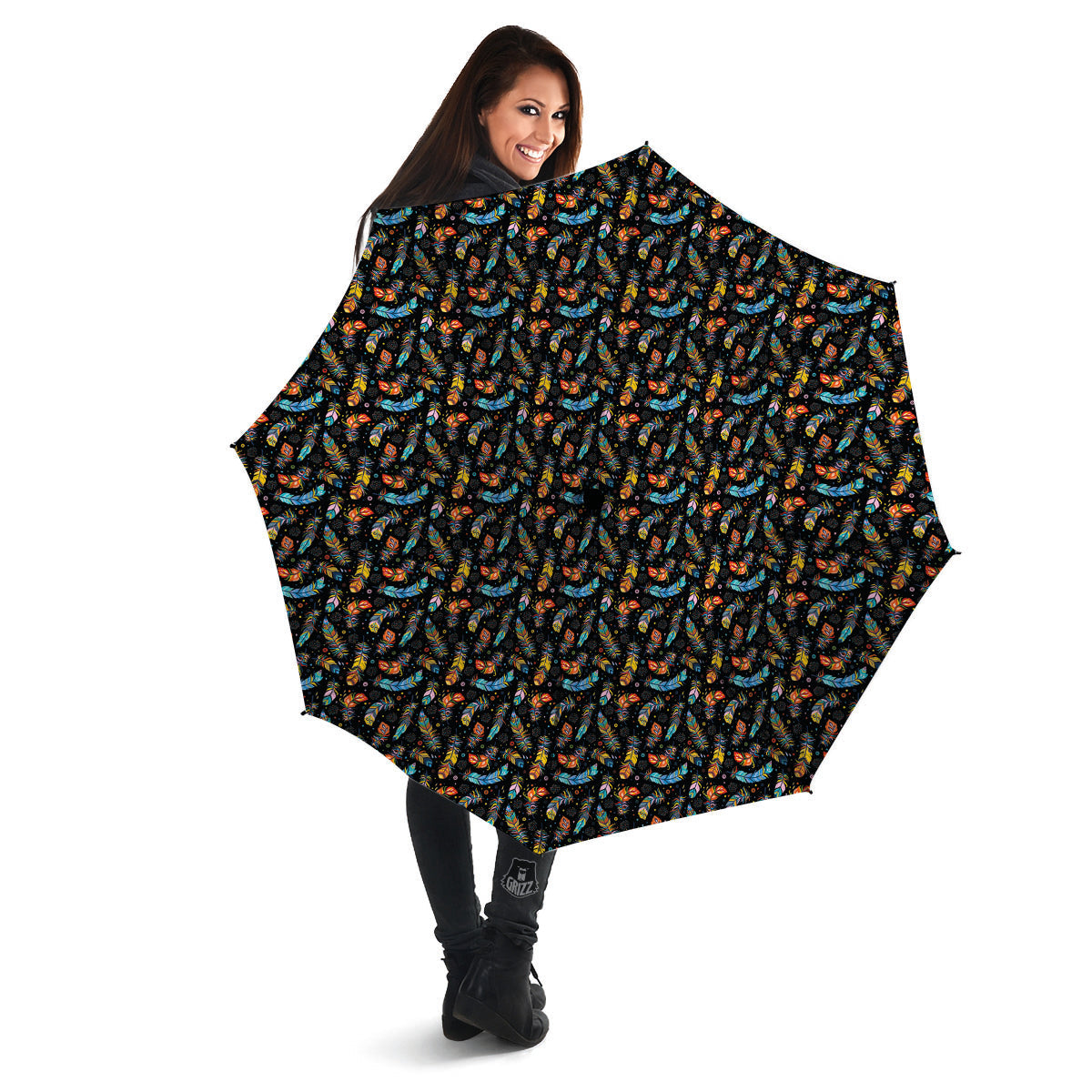 Feather Boho Print Pattern Umbrella-grizzshop