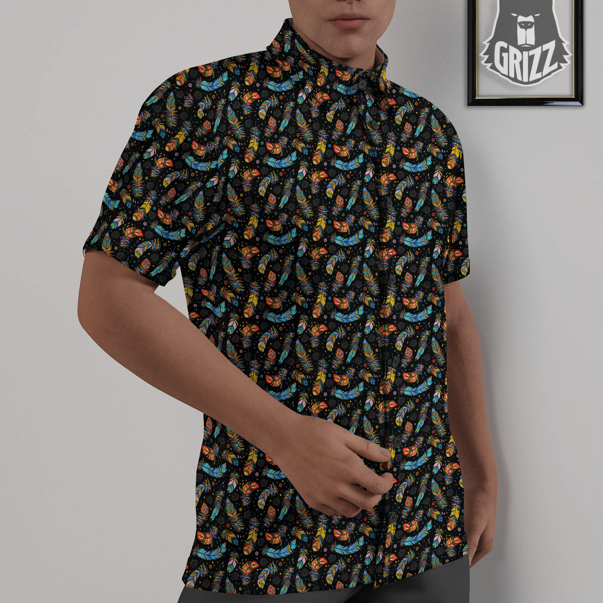 Feather Boho Print Pattern Untucked Shirts-grizzshop