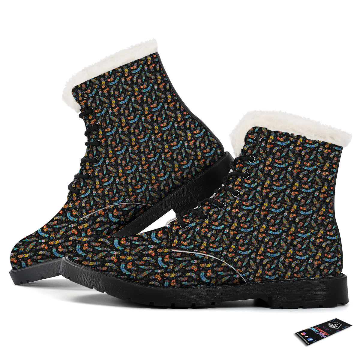 Feather Boho Print Pattern Winter Boots-grizzshop