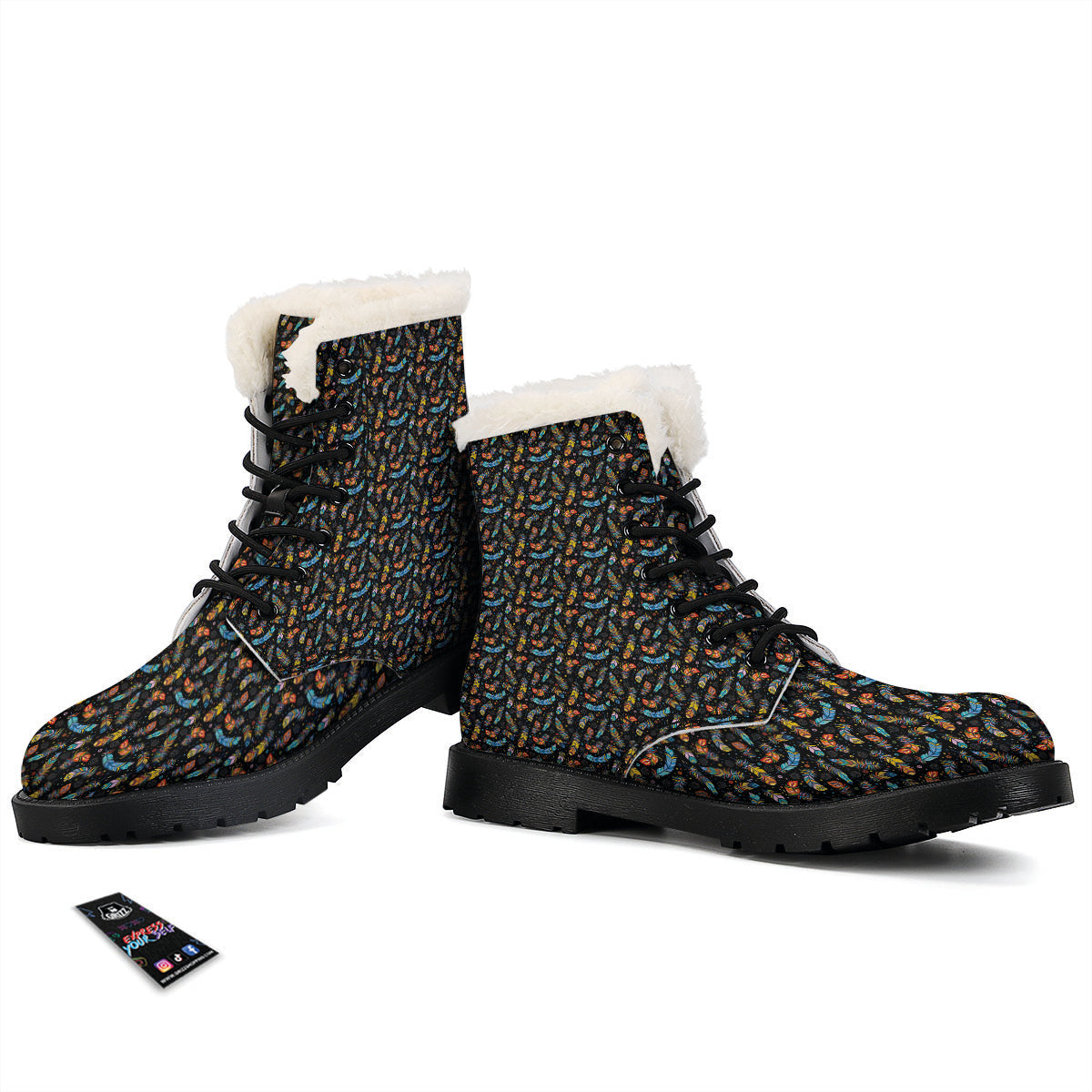 Feather Boho Print Pattern Winter Boots-grizzshop