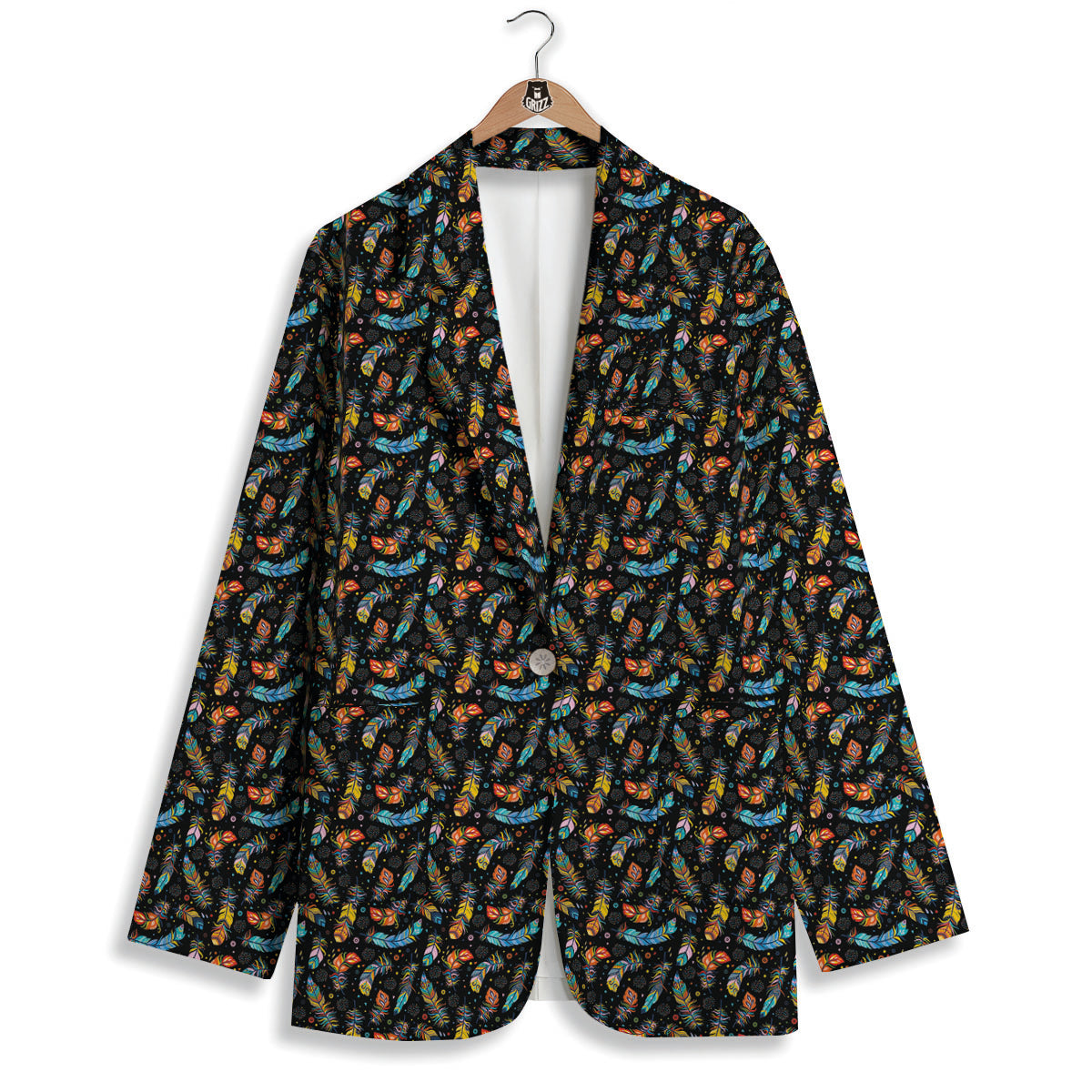 Feather Boho Print Pattern Women's Blazer-grizzshop