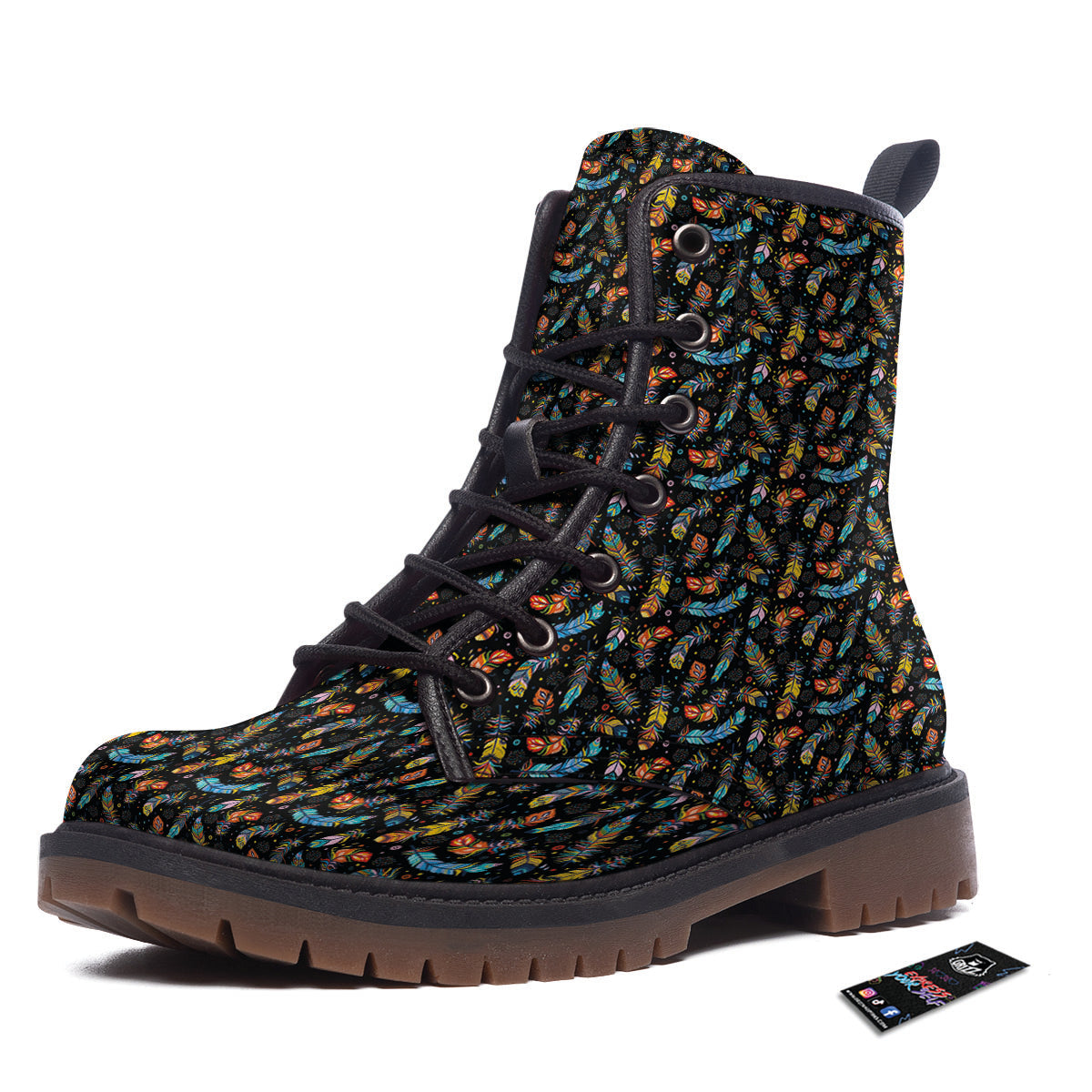 Feather Boho Print Pattern Work Boots-grizzshop
