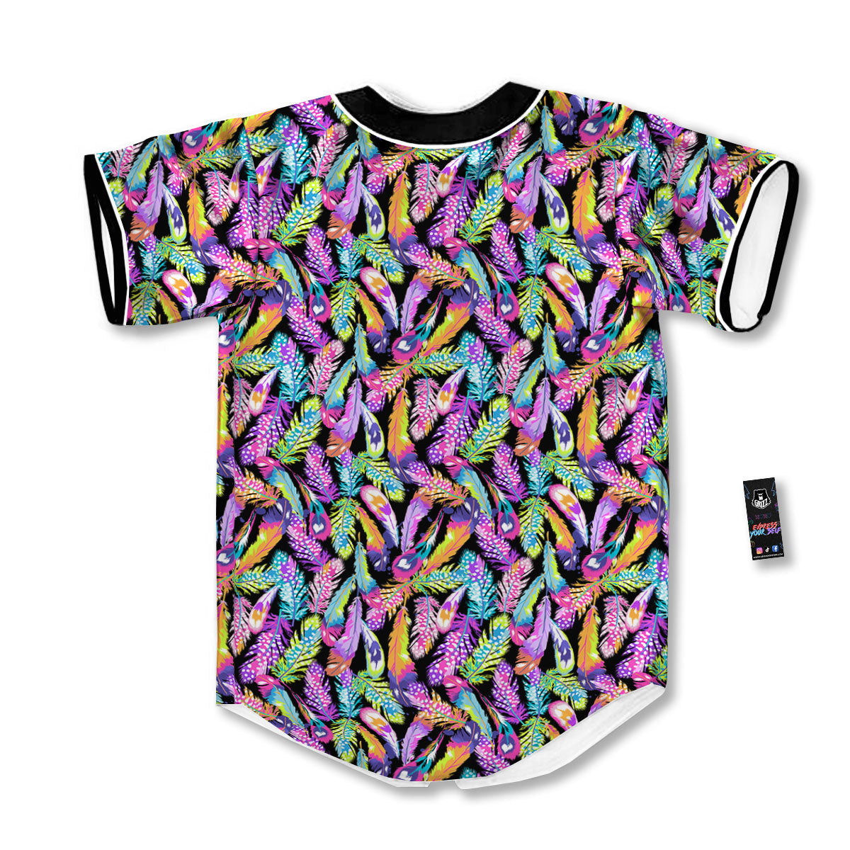 Feather Colorful Print Pattern Baseball Jersey-grizzshop