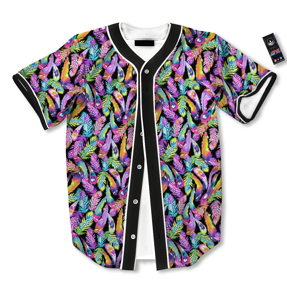 Feather Colorful Print Pattern Baseball Jersey-grizzshop