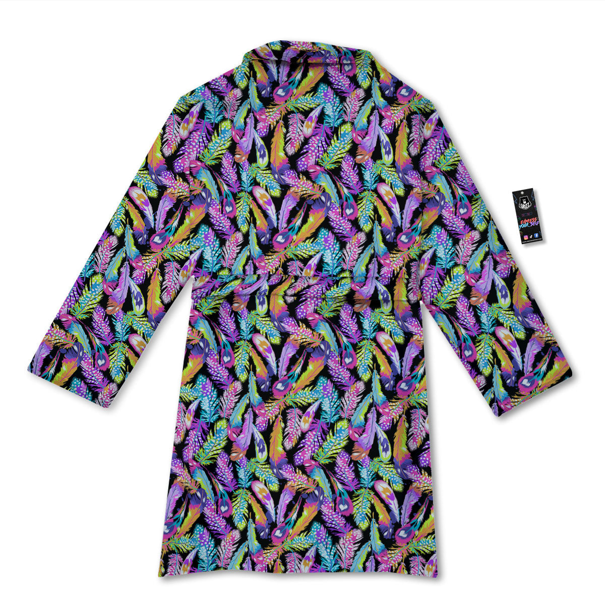 Feather Colorful Print Pattern Bathrobe-grizzshop