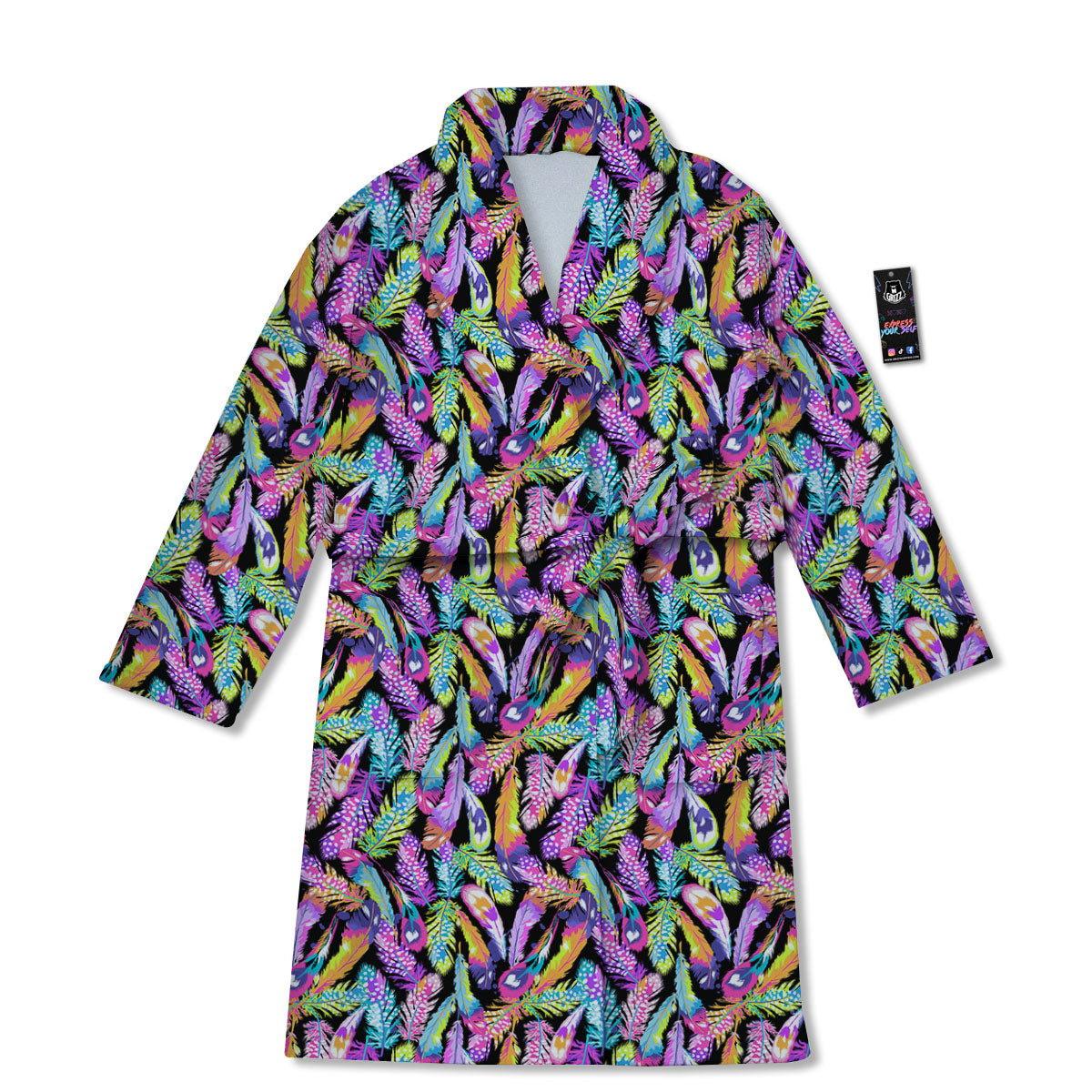 Feather Colorful Print Pattern Bathrobe-grizzshop