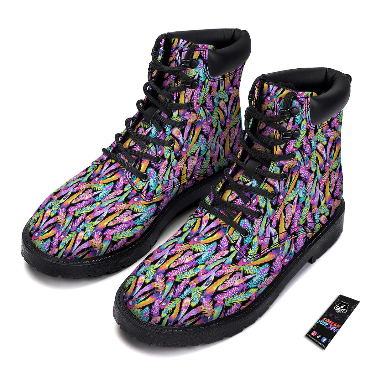 Feather Colorful Print Pattern Boots-grizzshop