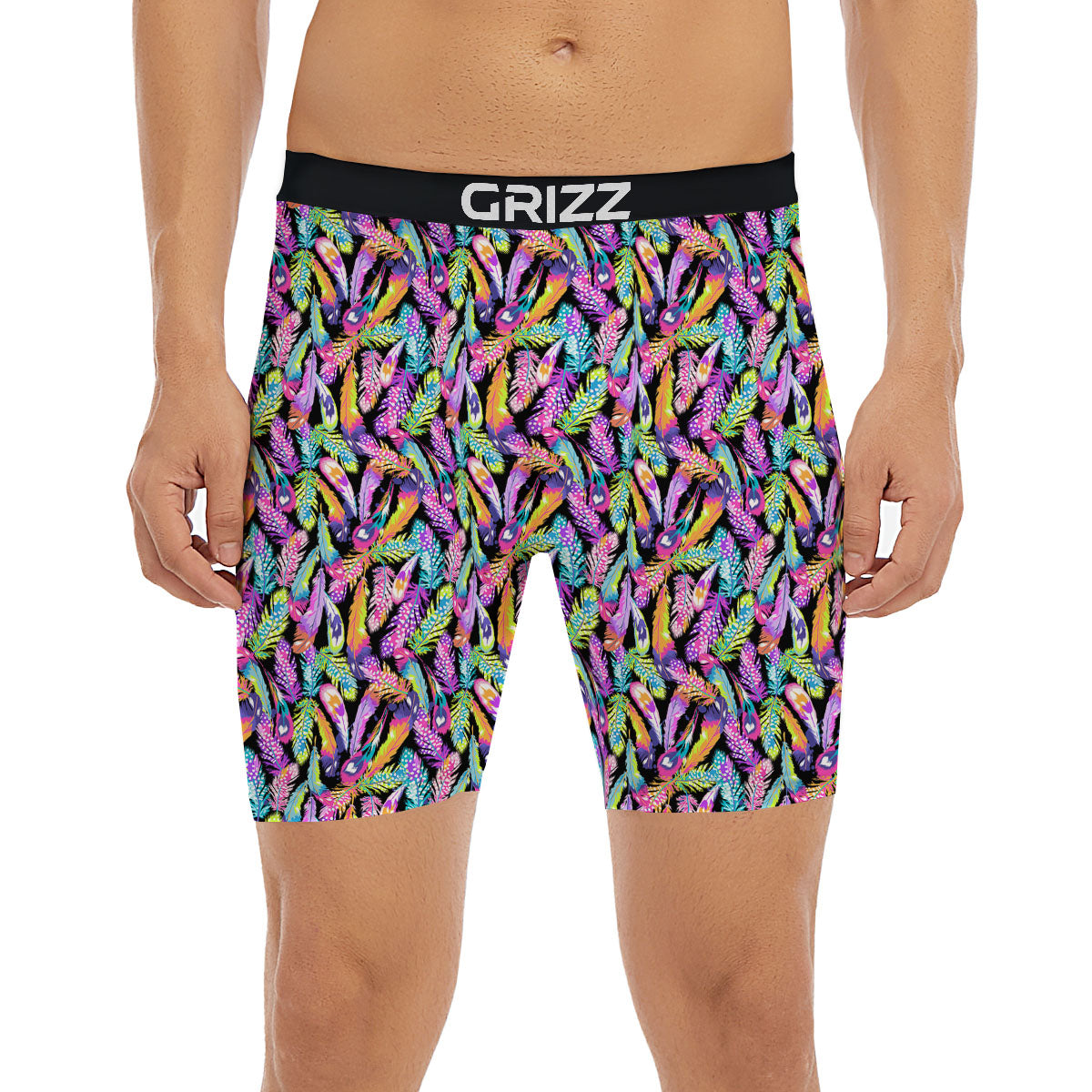 Feather Colorful Print Pattern Boxer Briefs-grizzshop