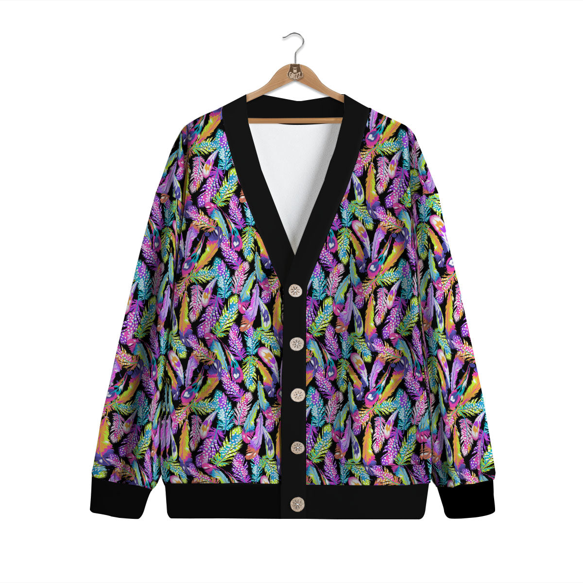 Feather Colorful Print Pattern Cardigan-grizzshop