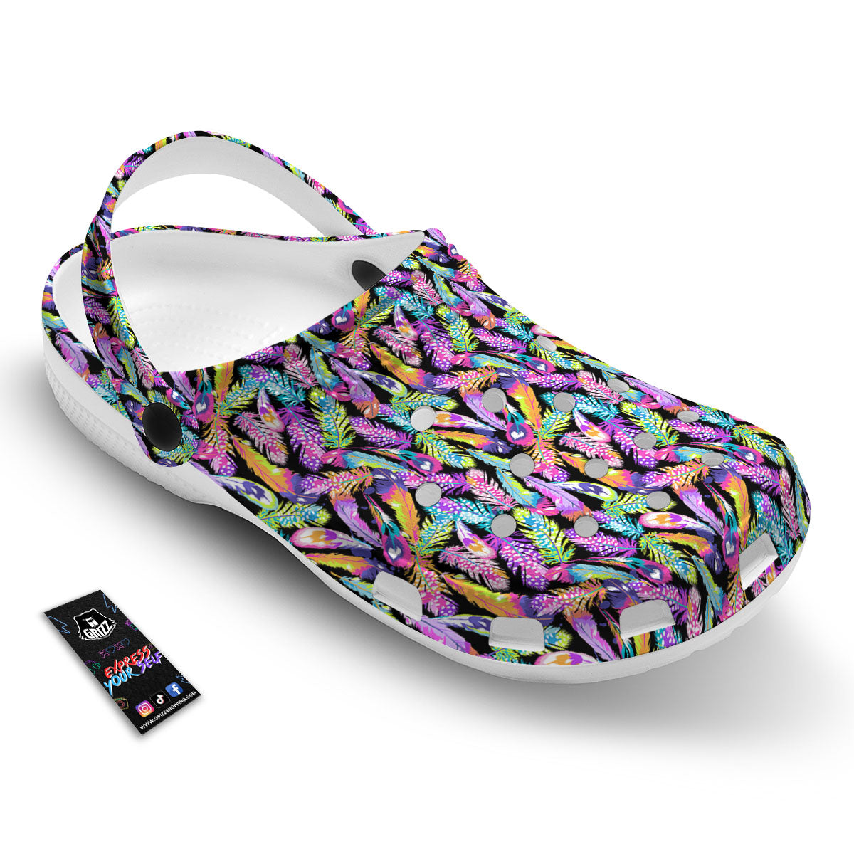Feather Colorful Print Pattern Clog-grizzshop