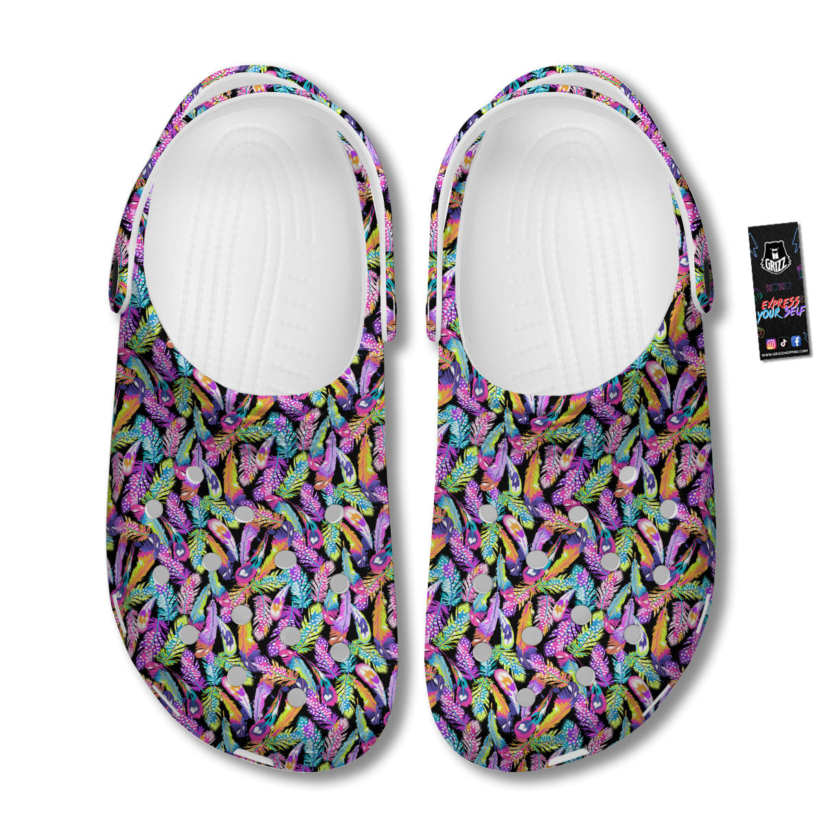 Feather Colorful Print Pattern Clog-grizzshop