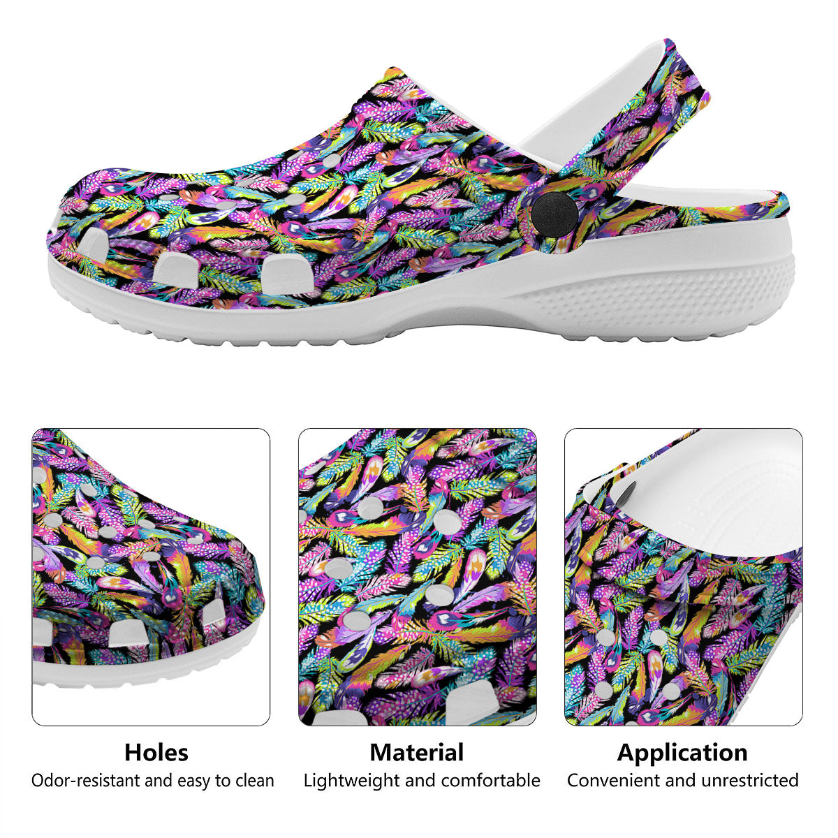 Feather Colorful Print Pattern Clog-grizzshop