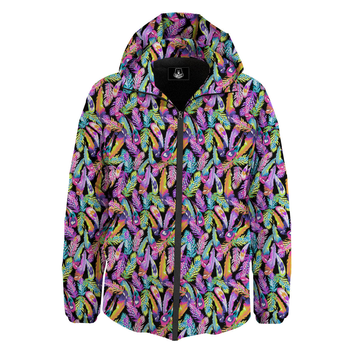 Feather Colorful Print Pattern Down Jacket-grizzshop
