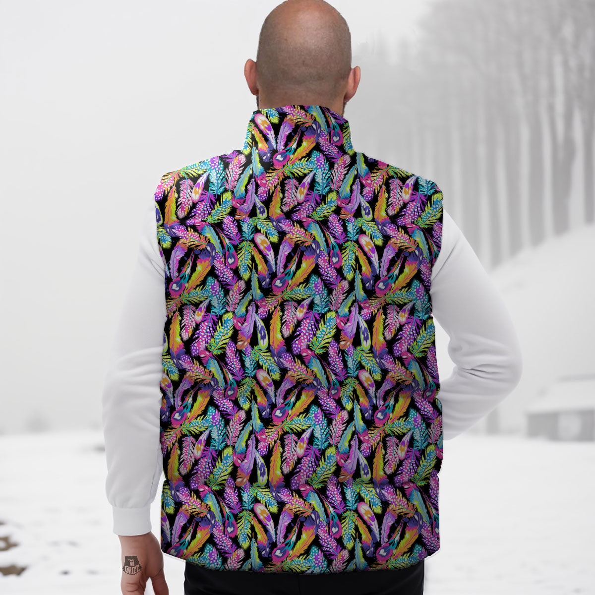 Feather Colorful Print Pattern Down Vest