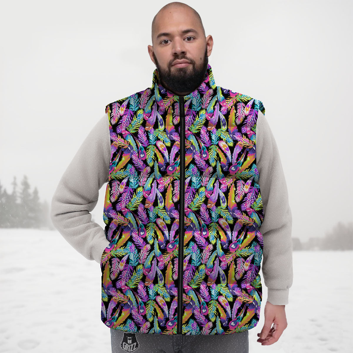 Feather Colorful Print Pattern Down Vest