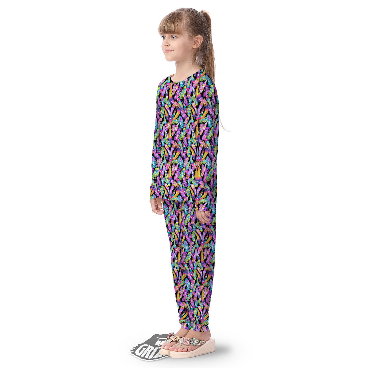 Feather Colorful Print Pattern Kid's Pajamas-grizzshop