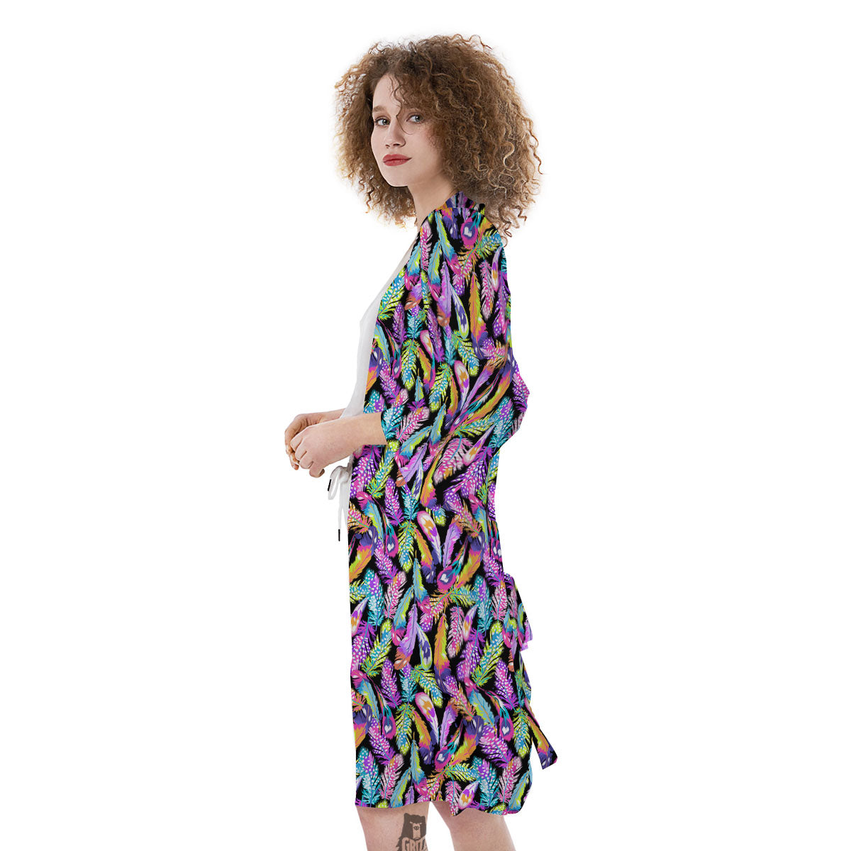 Feather Colorful Print Pattern Kimono-grizzshop