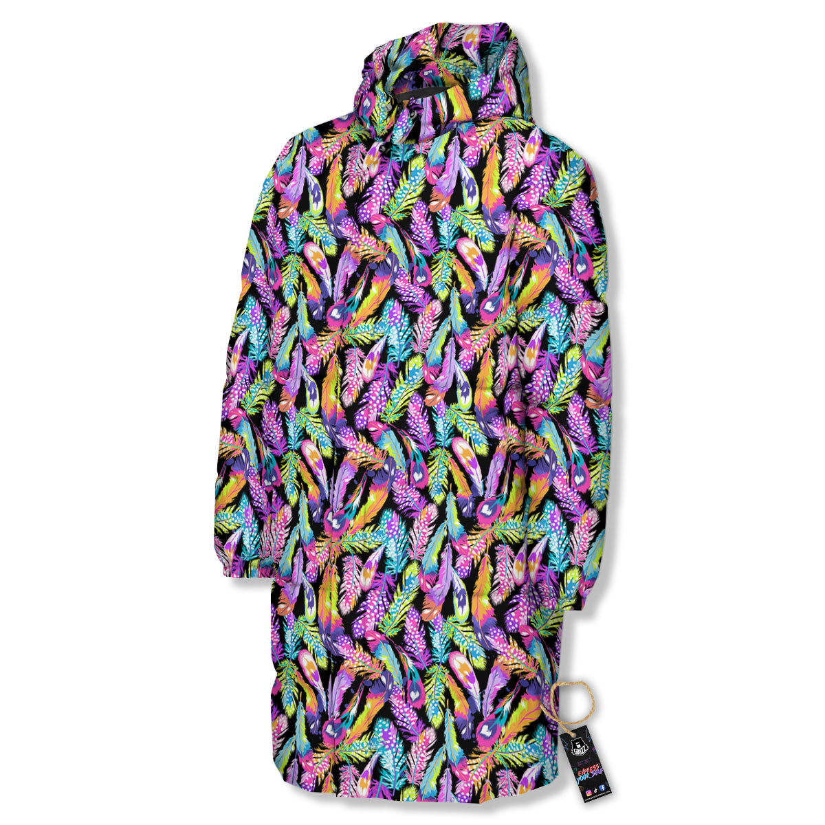 Feather Colorful Print Pattern Long Down Jacket-grizzshop