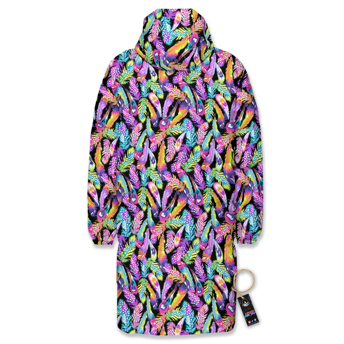 Feather Colorful Print Pattern Long Down Jacket-grizzshop