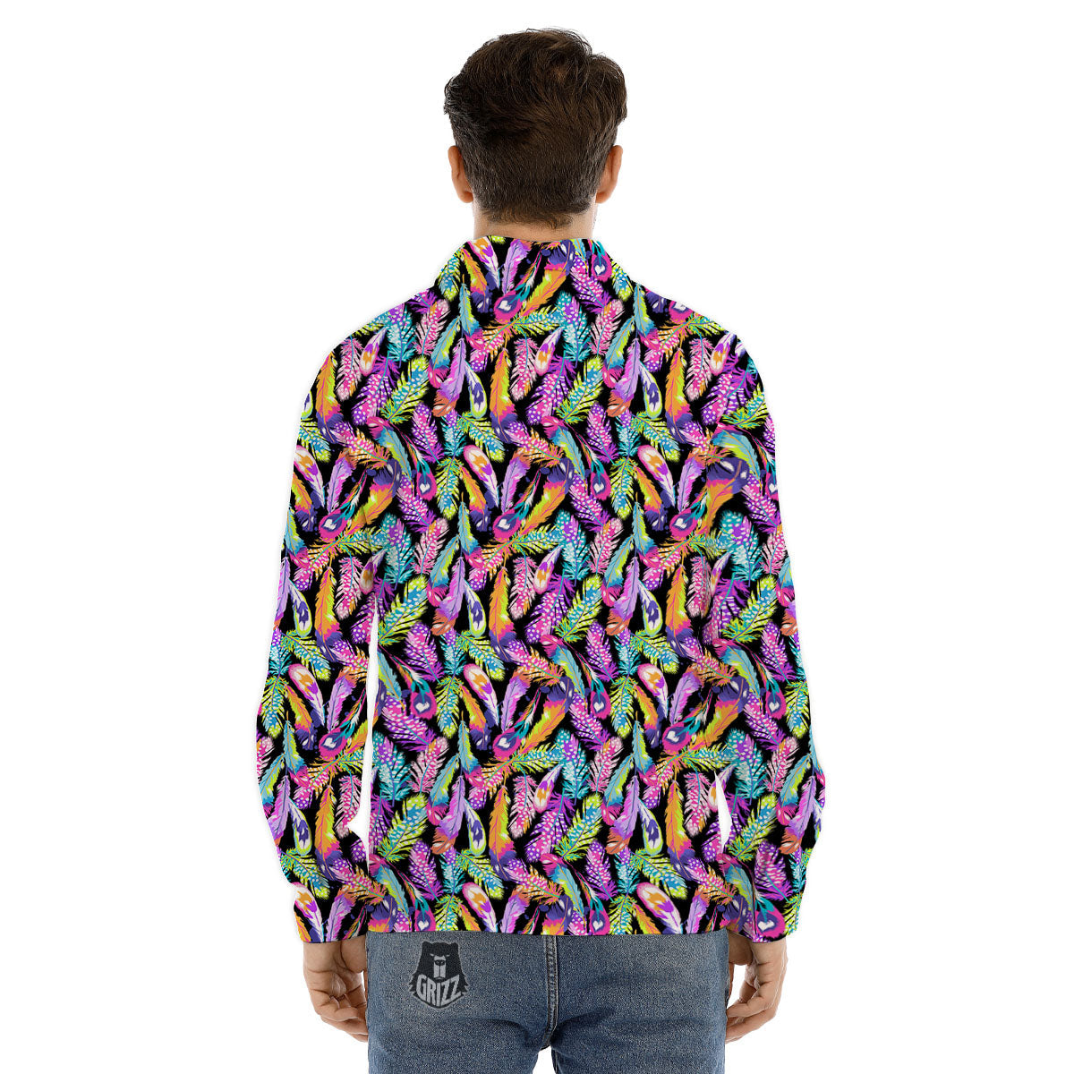 Feather Colorful Print Pattern Men's Dress Shirts-grizzshop