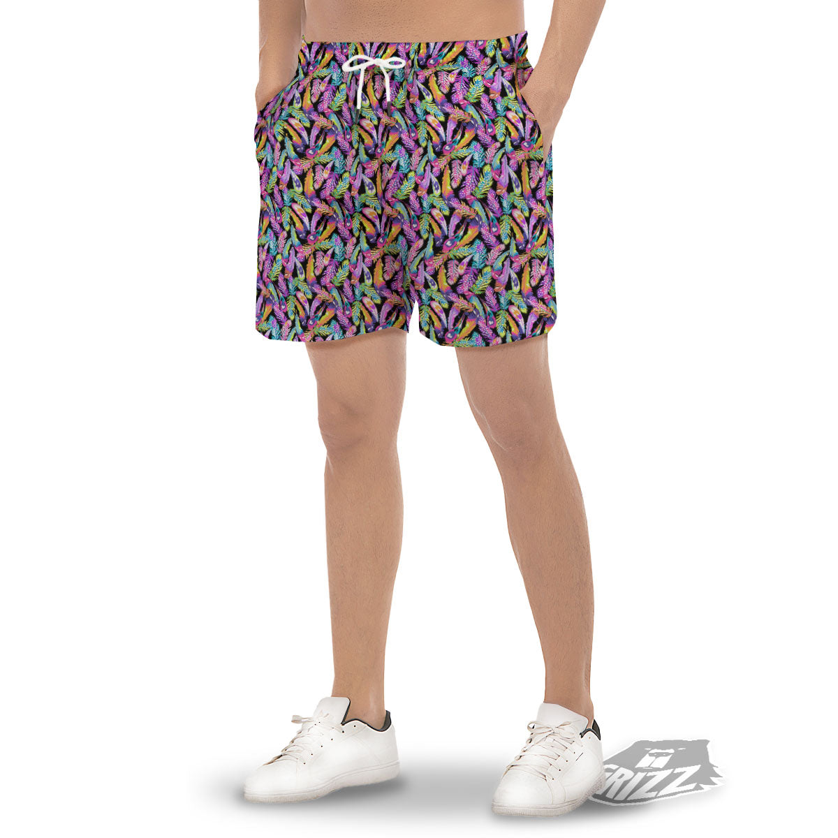 Feather Colorful Print Pattern Men's Gym Shorts-grizzshop