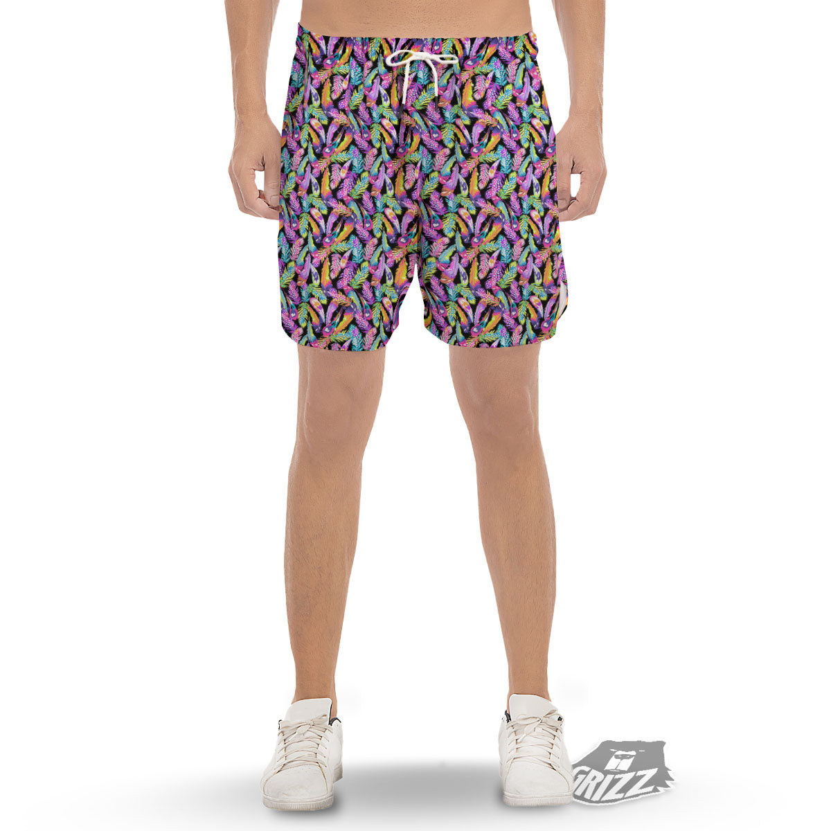 Feather Colorful Print Pattern Men's Gym Shorts-grizzshop