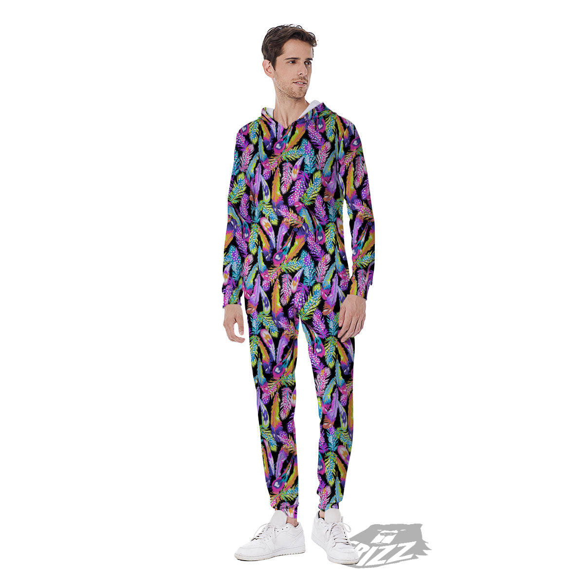 Feather Colorful Print Pattern Men's Jumpsuit-grizzshop