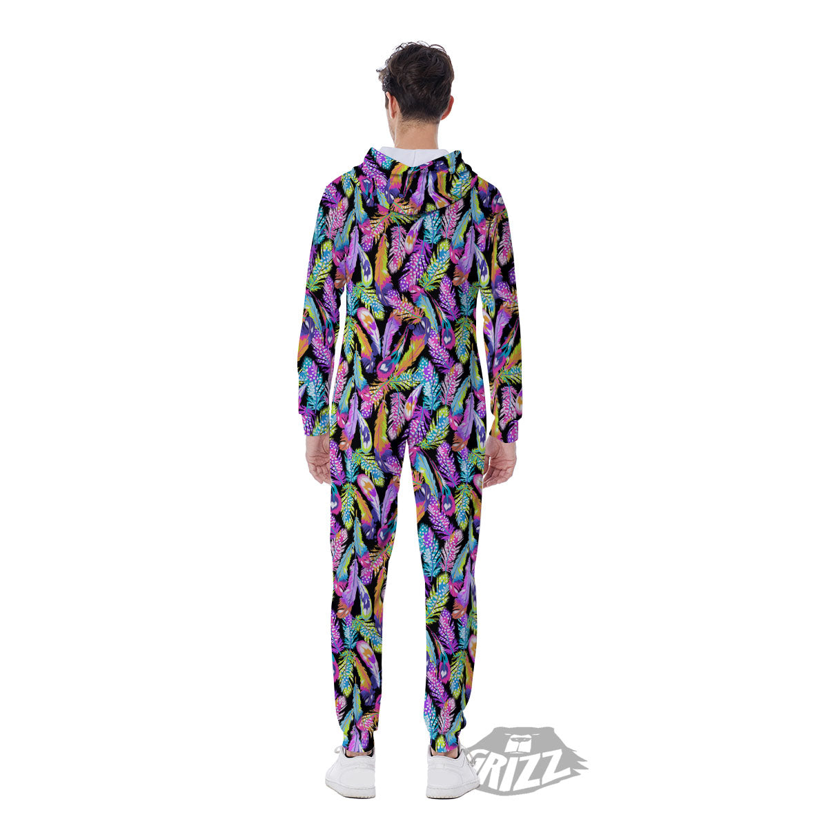 Feather Colorful Print Pattern Men's Jumpsuit-grizzshop