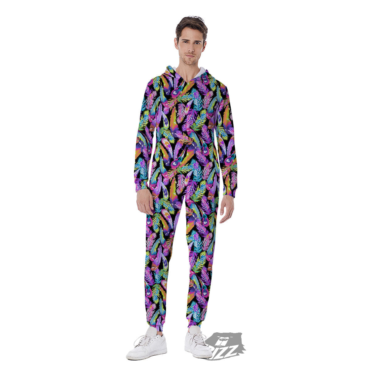 Feather Colorful Print Pattern Men's Jumpsuit-grizzshop