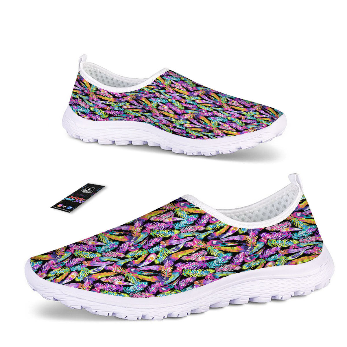 Feather Colorful Print Pattern Nurse Shoes-grizzshop