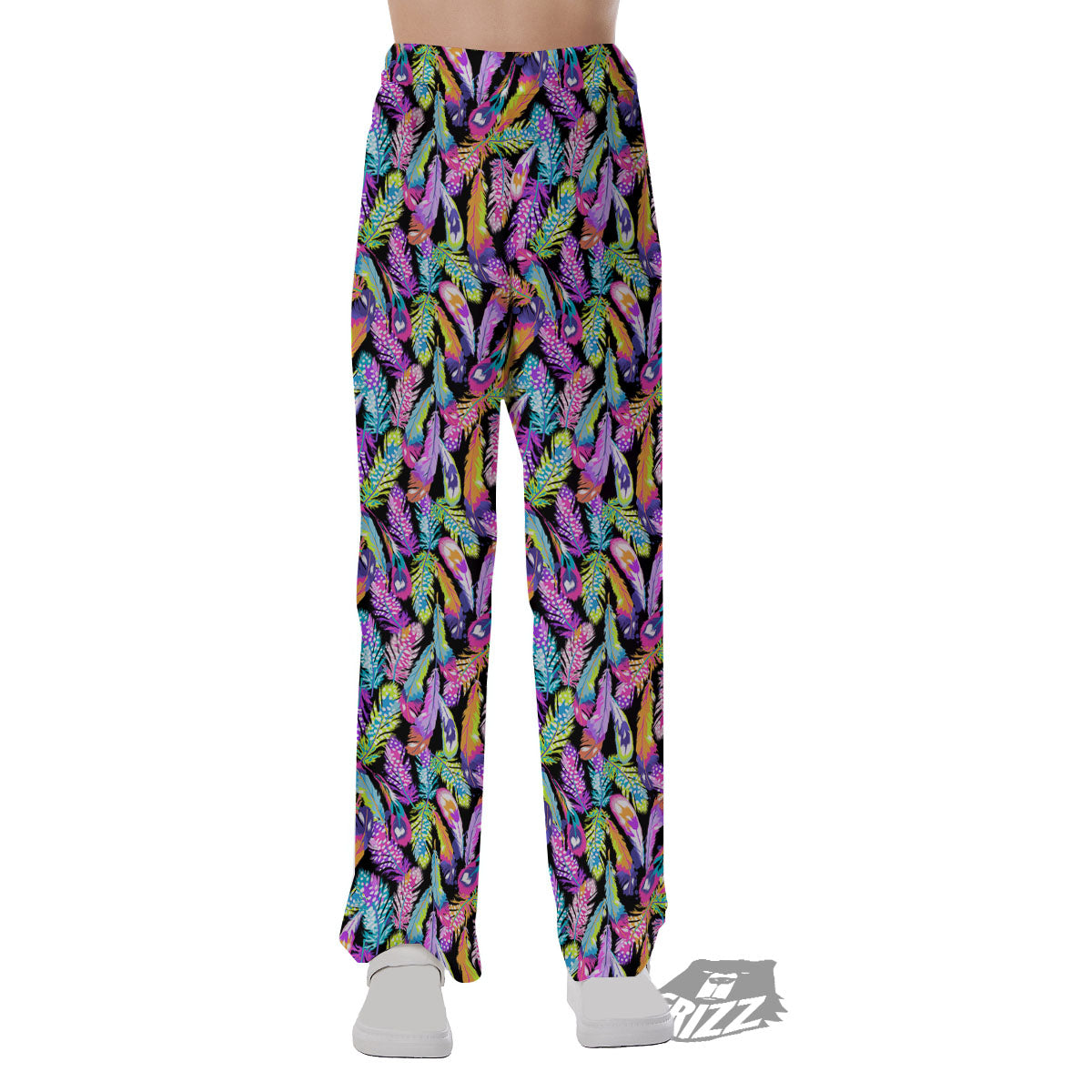 Feather Colorful Print Pattern Pajama Pants-grizzshop