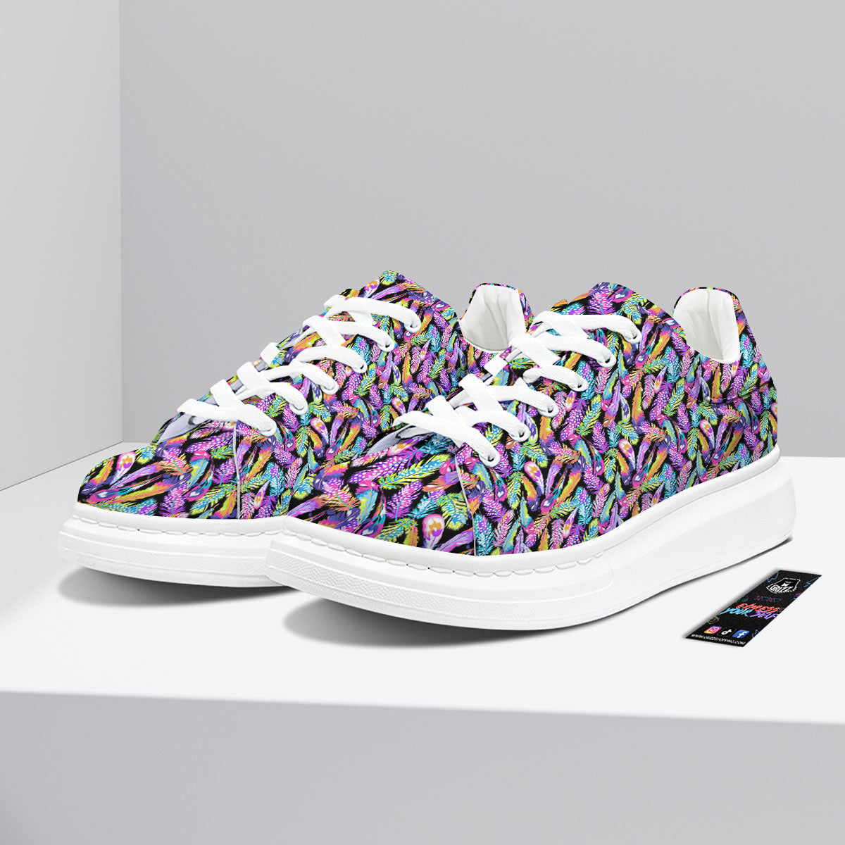 Feather Colorful Print Pattern Platform Shoes-grizzshop