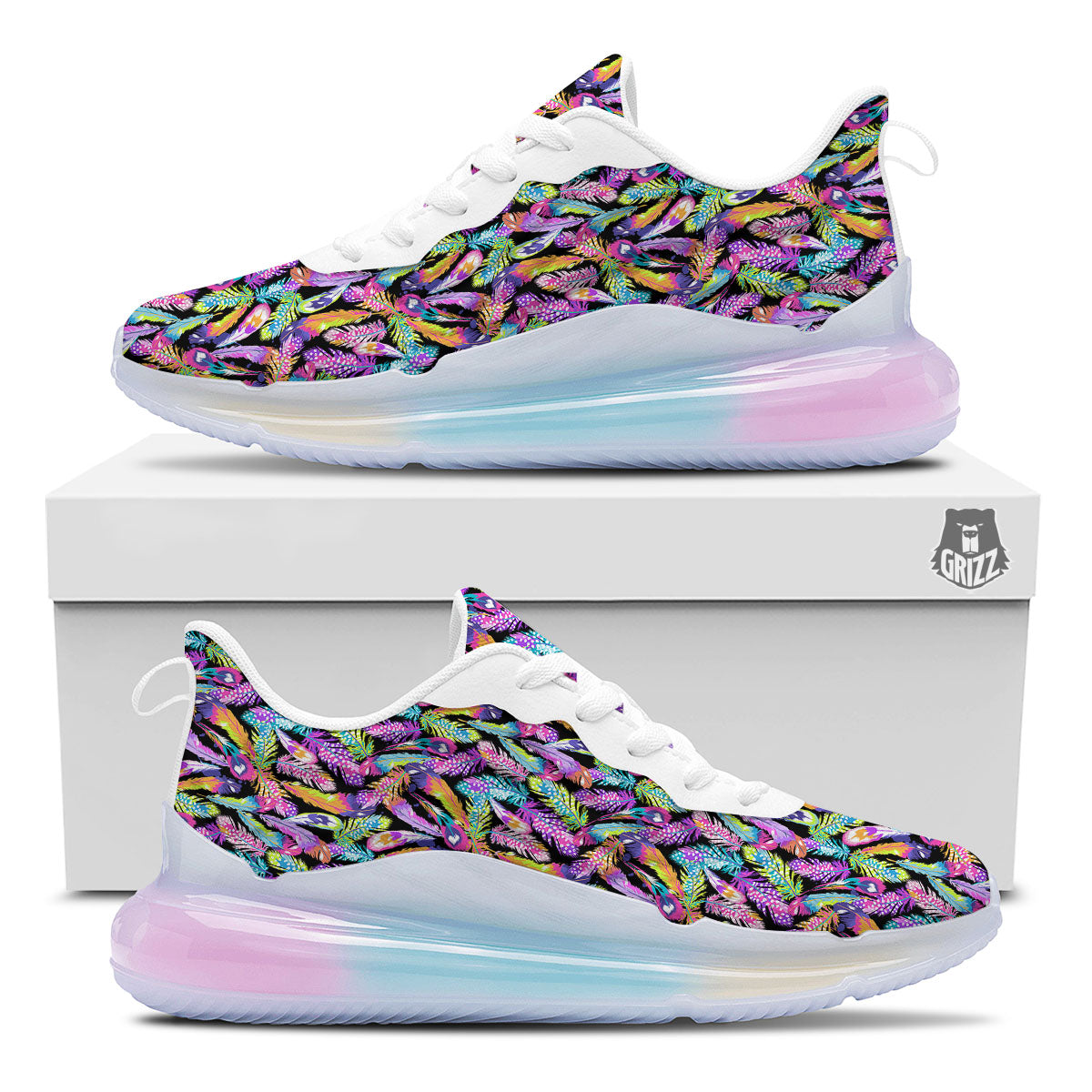 Feather Colorful Print Pattern Running Sneakers-grizzshop