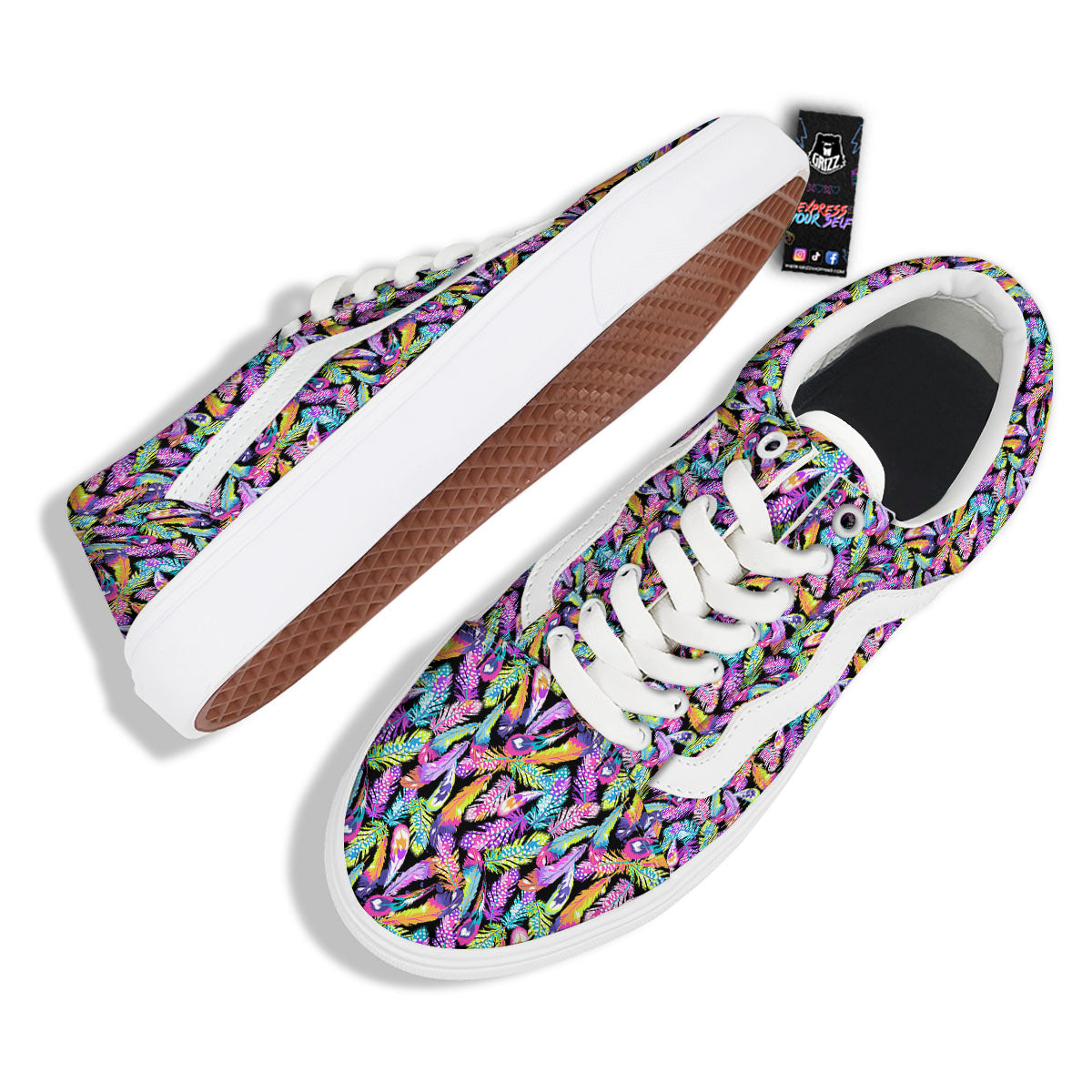 Feather Colorful Print Pattern Skate Shoes-grizzshop