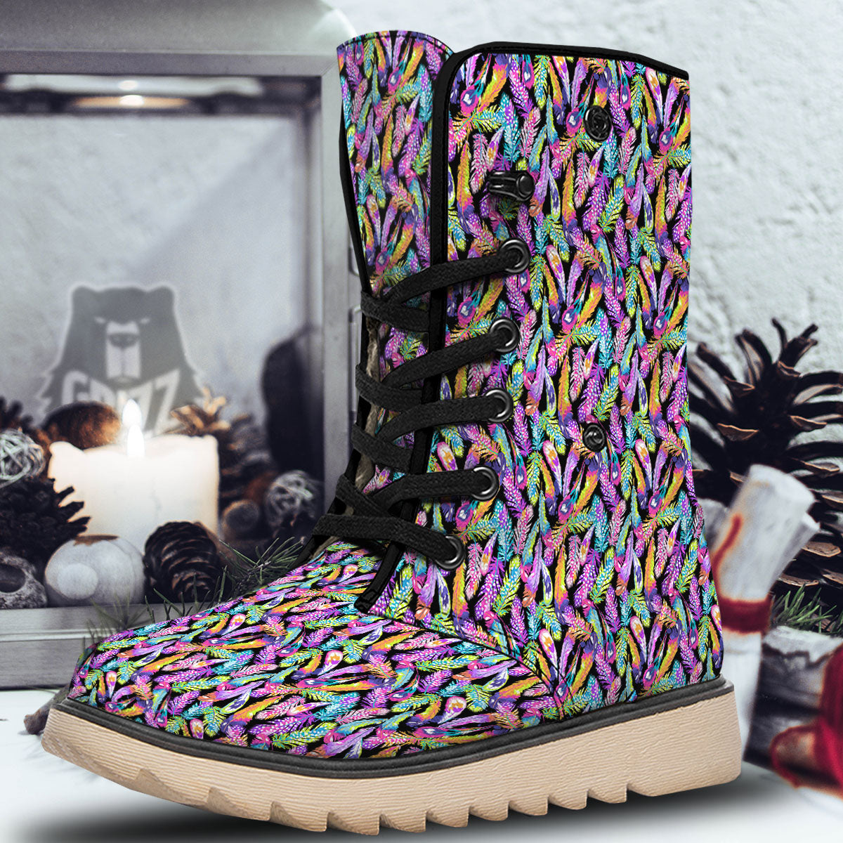 Feather Colorful Print Pattern Snow Boots-grizzshop
