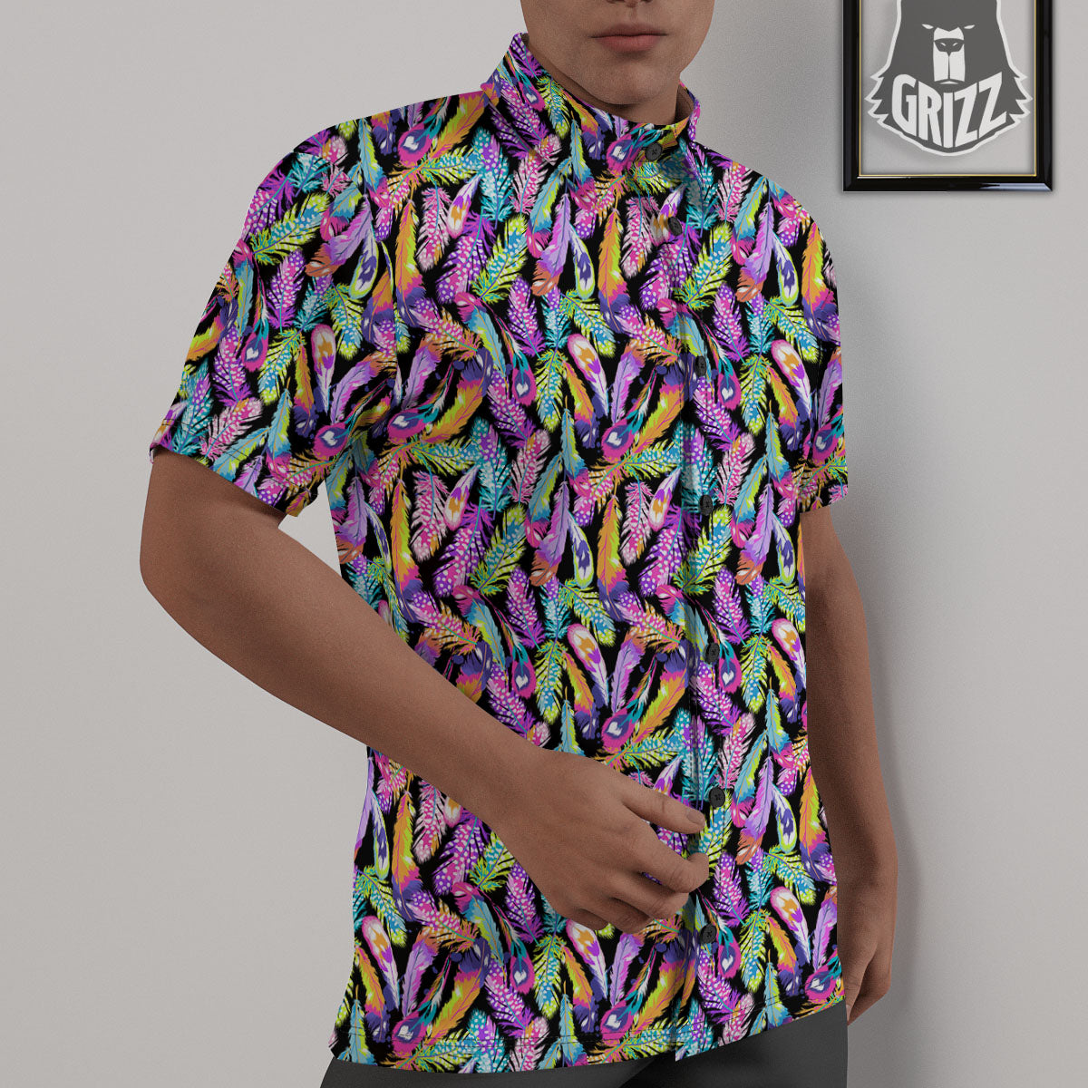 Feather Colorful Print Pattern Untucked Shirts-grizzshop