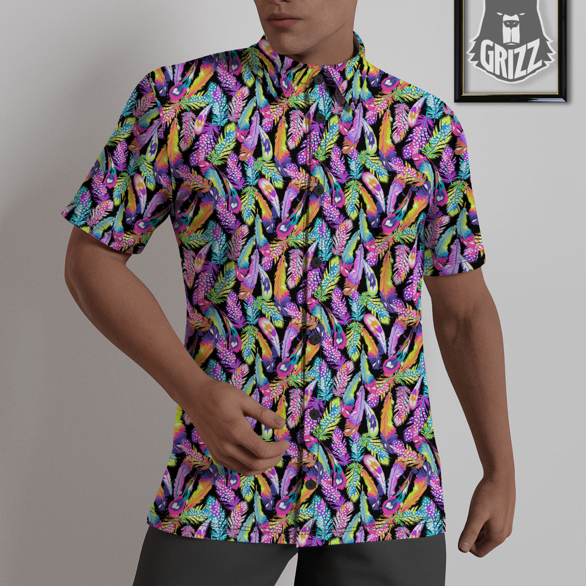 Feather Colorful Print Pattern Untucked Shirts-grizzshop