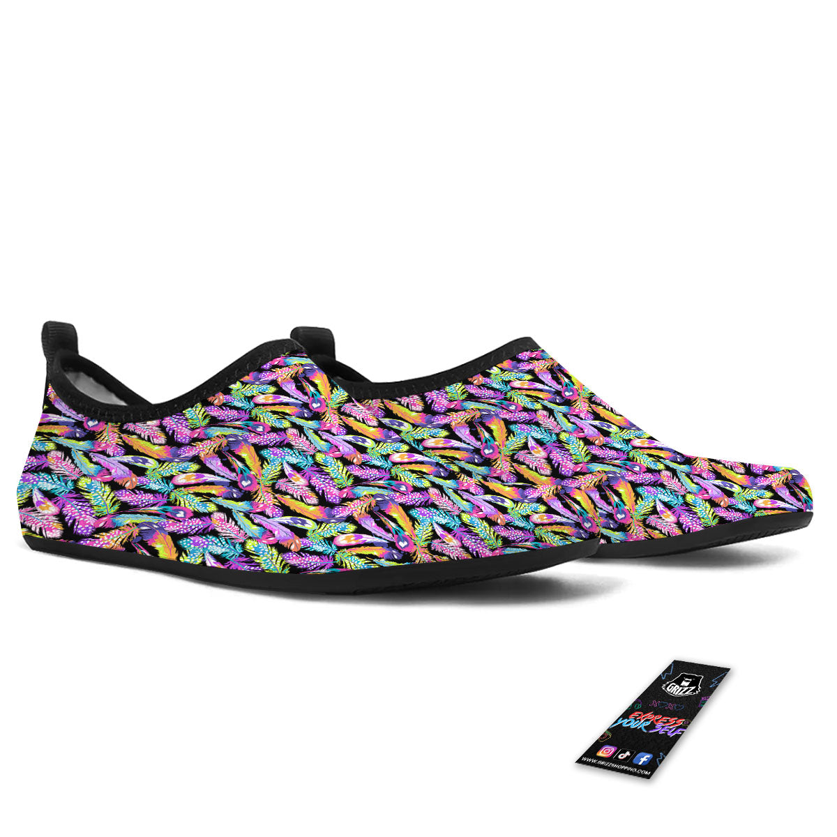 Feather Colorful Print Pattern Water Shoes-grizzshop
