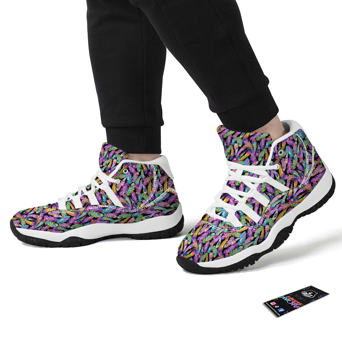 Feather Colorful Print Pattern White Bball Shoes-grizzshop