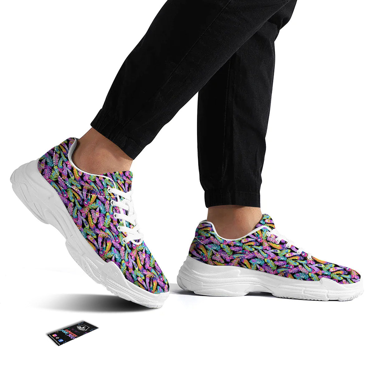 Feather Colorful Print Pattern White Chunky Shoes-grizzshop