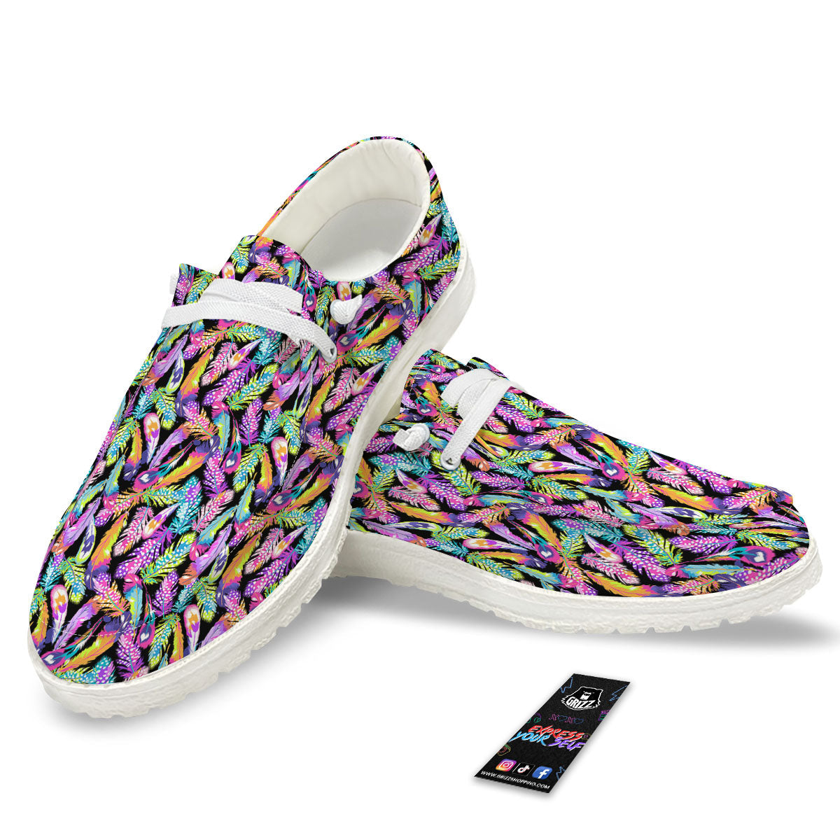 Feather Colorful Print Pattern White Loafers-grizzshop