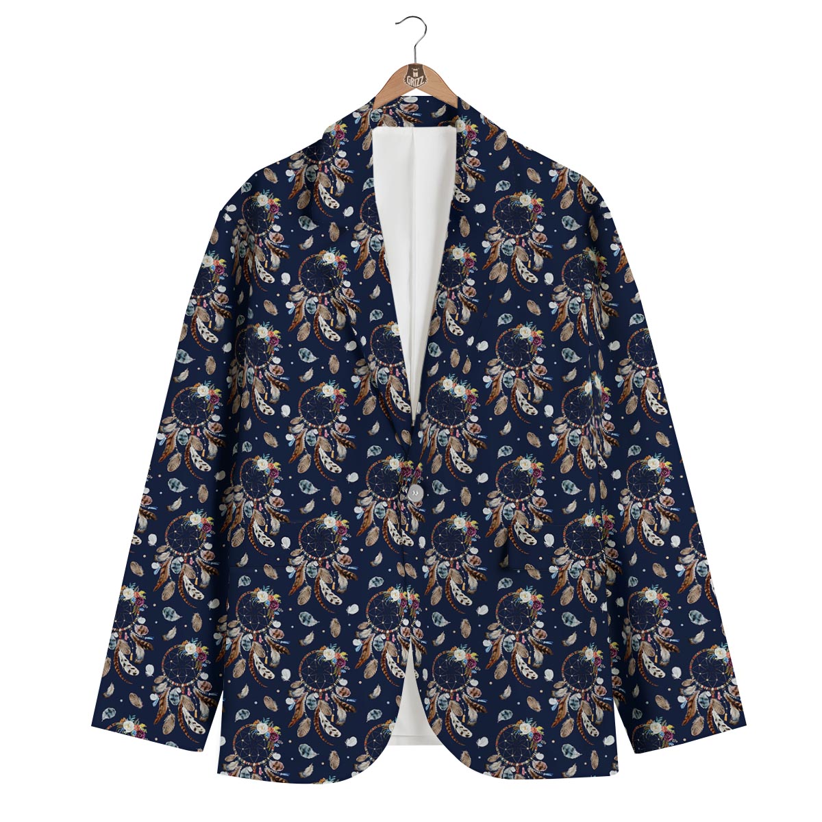 Feather Dream Catcher Blue Boho Men's Blazer-grizzshop